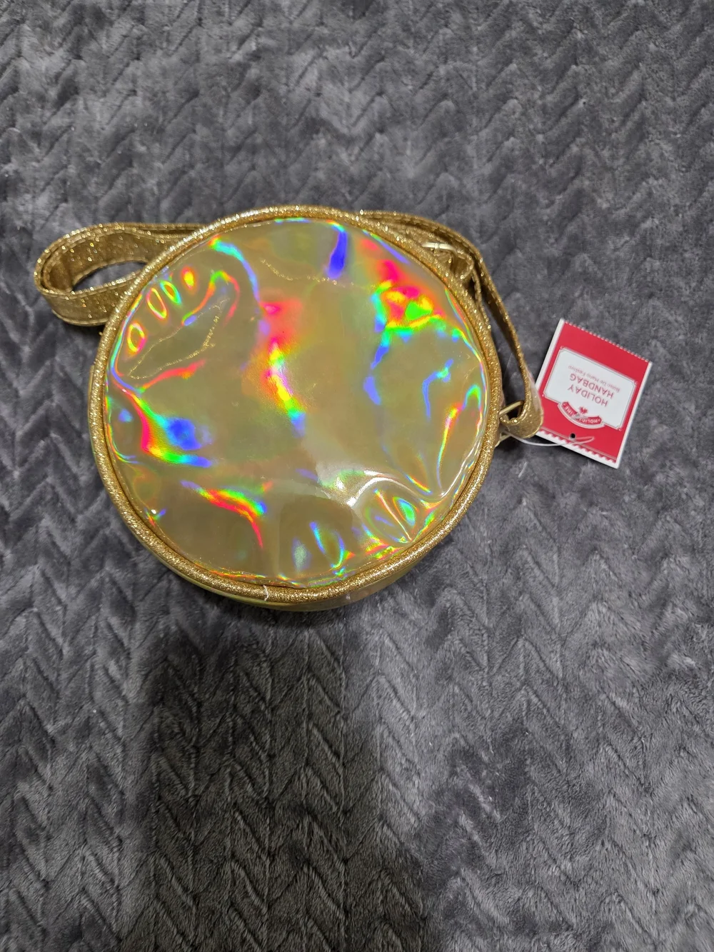 Holiday Time Red, White & Gold Peppermint Round Crossbody Bag